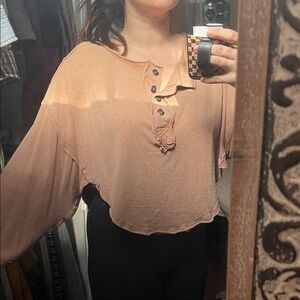 We the free- distressed orange flowy button top